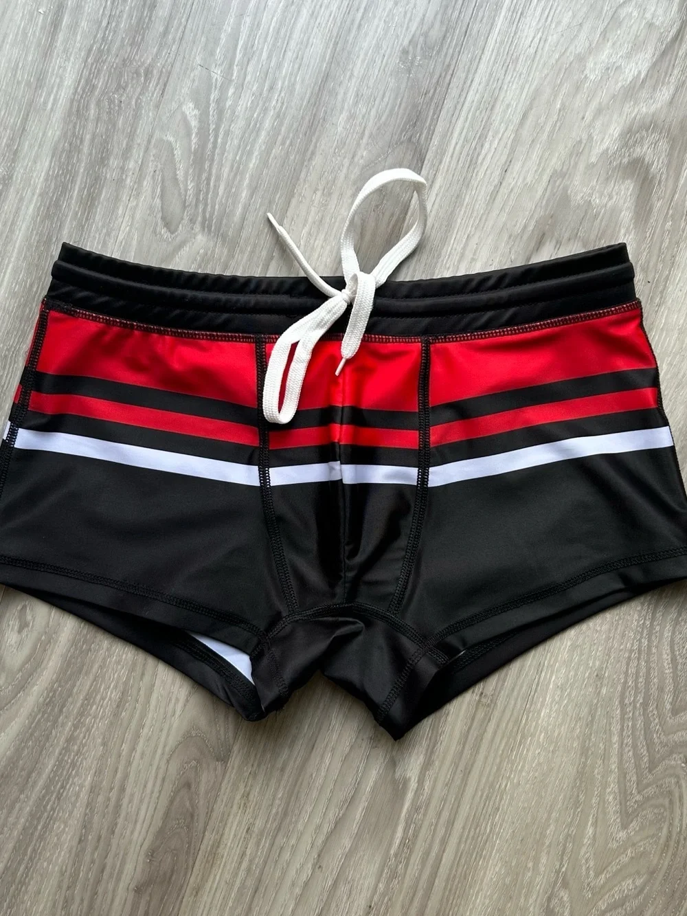 Project 51 | Cassis Square Cut Swim Trunks in Black Red White (Large)